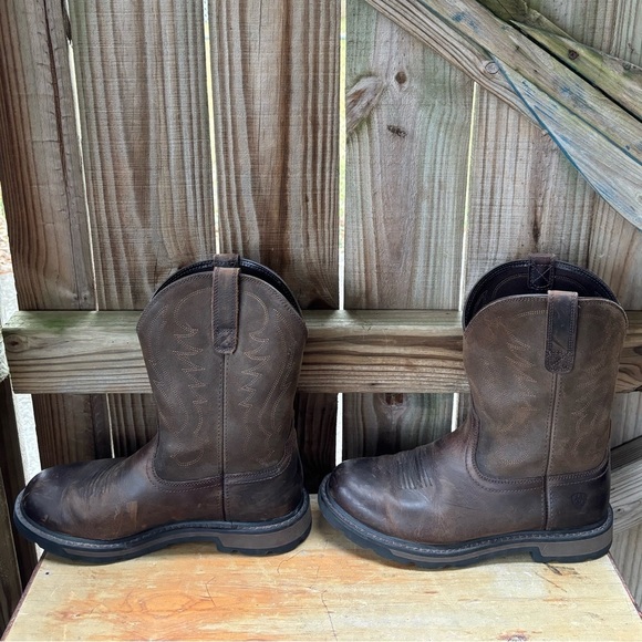 Ariat Brown Leather & Suede Groundbreaker Soft Round Toe Work Boots Size 11EE - Picture 2 of 15